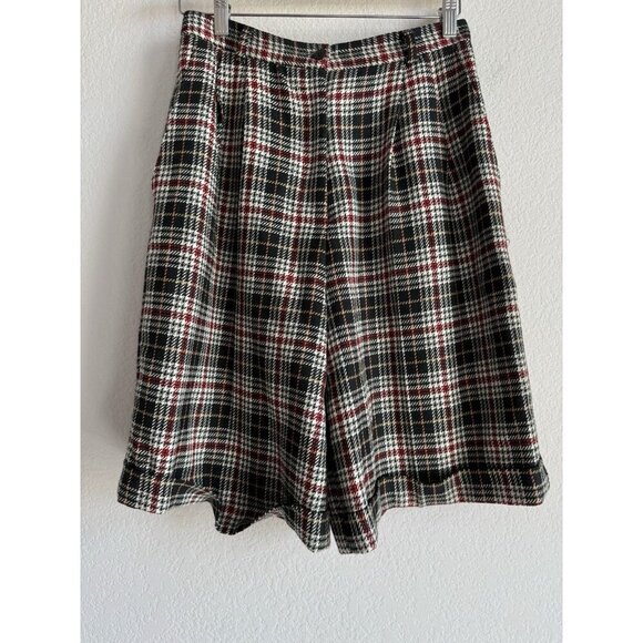 Vintage Talbots Size 10 100% Wool Plaid High Waisted Pleated Shorts Academia - Picture 4 of 16